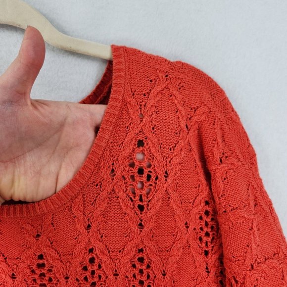 Nic+Zoe Sweater Womens Extra Large Orange Open Knit Pullover Dolman Casual - Picture 4 of 13